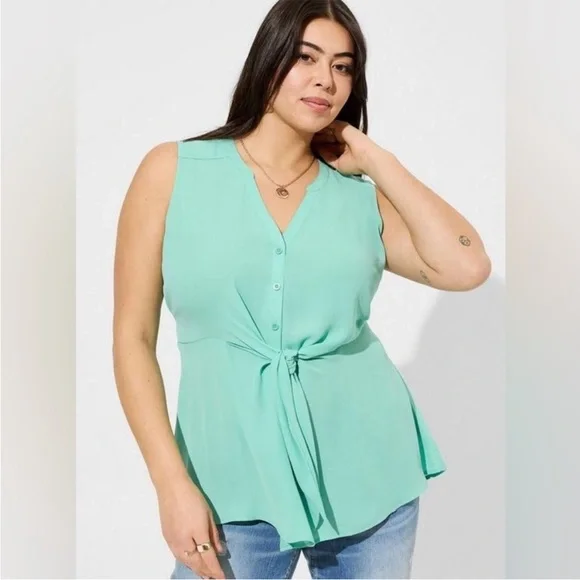 Torrid Peplum Georgette Button Front Tie-Front Blouse. 4X. NWT. - Picture 1 of 12